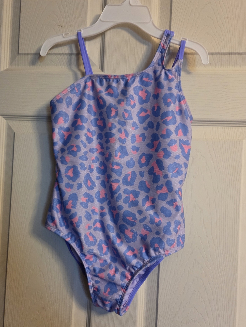 O'rageous Girls One-Shoulder Leopard Print Swimsuit in Lavender and Pink Size 14